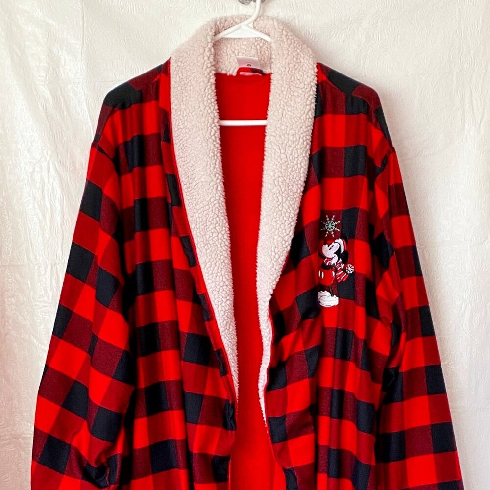 Mickey Mouse Red Plaid Christmas Robe w/ Sherpa SZ XL